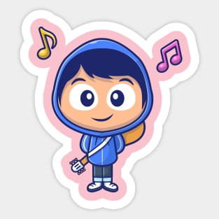 Cute boy with guitar cartoon Sticker